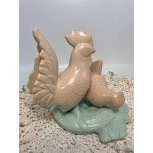 Vintage Rooster & Hen Ceramic Pottery Unique Figurine Crackle Glaze Made Japan‎